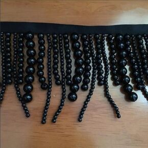 1 Yards White Black Long Pearl Fringe Beaded Lace Trim Pearl Pendant Tassels Garment Dress Tassel Fringe Lace Trim Decoration Shoes Ornaments Hanging Bead Curtain Sewing (White) in Kuwait