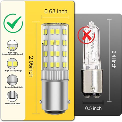 BA15D LED 120V ملامسة مزدوجة BAYONET قاعدة LED ، 3000K دافئ أبيض dimmable ، 50watts الهالوجين JD النوع T3/T4 مكافئ ، استبدال آلات الخياطة المصابيح LED LED (2 ، أبيض دافئ) in Kuwait