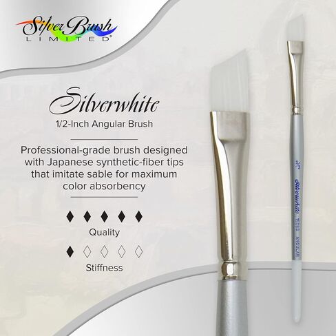 Silver Brush Limited 1506S-3/8 Silverwhite Angle Paintrush للألوان المائية ، الغواش ، الأحبار ، الأصباغ ، السائل ، والأكريليك ، الحجم 3/8 بوصة ، مقبض قصير in Kuwait