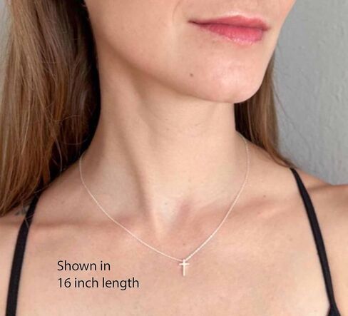 Dainty Cross Necklace for Women, 925 Sterling Silver Tiny Cross Pendant, Christian Small Simple Baptism, Confirmation, Graduation Gift, Austin Down to Earth (Petite Cross, 16-18 inch adj length) in Kuwait