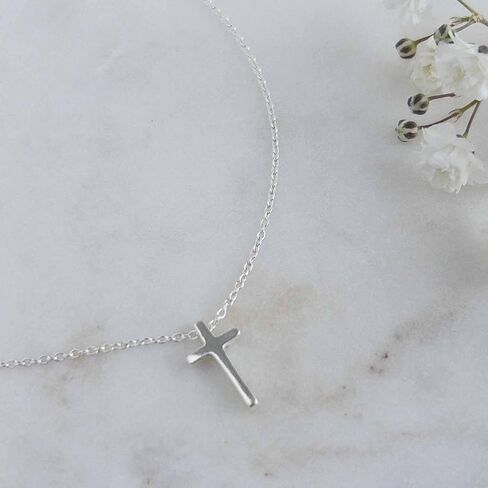 Dainty Cross Necklace for Women, 925 Sterling Silver Tiny Cross Pendant, Christian Small Simple Baptism, Confirmation, Graduation Gift, Austin Down to Earth (Petite Cross, 16-18 inch adj length) in Kuwait