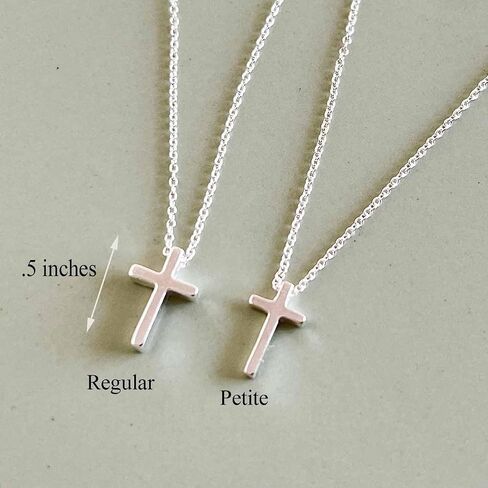 Dainty Cross Necklace for Women, 925 Sterling Silver Tiny Cross Pendant, Christian Small Simple Baptism, Confirmation, Graduation Gift, Austin Down to Earth (Petite Cross, 16-18 inch adj length) in Kuwait