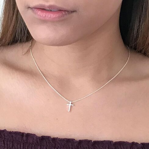 Dainty Cross Necklace for Women, 925 Sterling Silver Tiny Cross Pendant, Christian Small Simple Baptism, Confirmation, Graduation Gift, Austin Down to Earth (Petite Cross, 16-18 inch adj length) in Kuwait