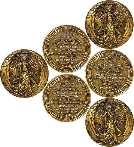 The Archangel Saint Michael Christian Challenge Coin - 1.57 Inch Zinc Alloy, Psalm 91:10-11 Scripture, with Protective Case in Kuwait