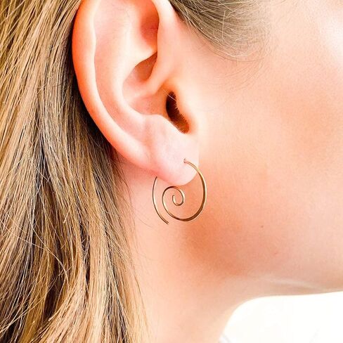 Spiral Hoop Earrings, 925 Sterling Silver, 20ga, 22mm Diameter, Smooth, Lightweight, Spiral Earrings for Women, Swirl Earrings Hoop, Silver Pull Through Earrings for Women (Sterling Silver) in Kuwait