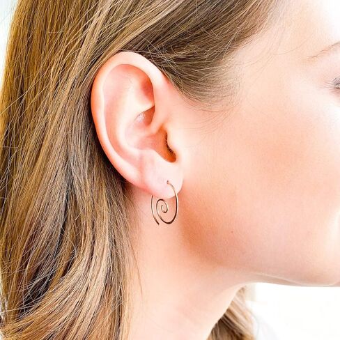 Spiral Hoop Earrings, 925 Sterling Silver, 20ga, 22mm Diameter, Smooth, Lightweight, Spiral Earrings for Women, Swirl Earrings Hoop, Silver Pull Through Earrings for Women (Sterling Silver) in Kuwait