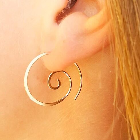 Spiral Hoop Earrings, 925 Sterling Silver, 20ga, 22mm Diameter, Smooth, Lightweight, Spiral Earrings for Women, Swirl Earrings Hoop, Silver Pull Through Earrings for Women (Sterling Silver) in Kuwait
