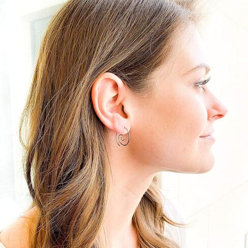 Spiral Hoop Earrings, 925 Sterling Silver, 20ga, 22mm Diameter, Smooth, Lightweight, Spiral Earrings for Women, Swirl Earrings Hoop, Silver Pull Through Earrings for Women (Sterling Silver) in Kuwait