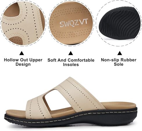 صنادل SWQZVT مسطحة للنساء: صندل مريح لدعم قوس القدم - صنادل مشي صيفية سهلة الارتداء in Kuwait