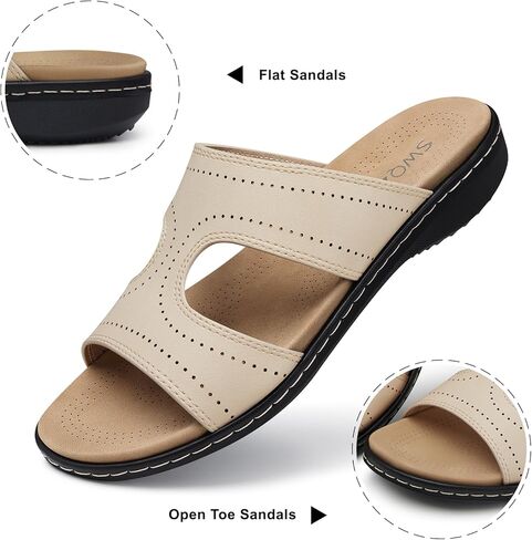 صنادل SWQZVT مسطحة للنساء: صندل مريح لدعم قوس القدم - صنادل مشي صيفية سهلة الارتداء in Kuwait