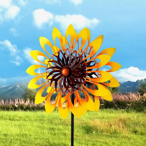 Sunflower Wind Spinners, 360 Degrees Swivel Metal Wind Sculptures, 62" Garden Pinwheels for Yard Lawn Patio Decor in Kuwait