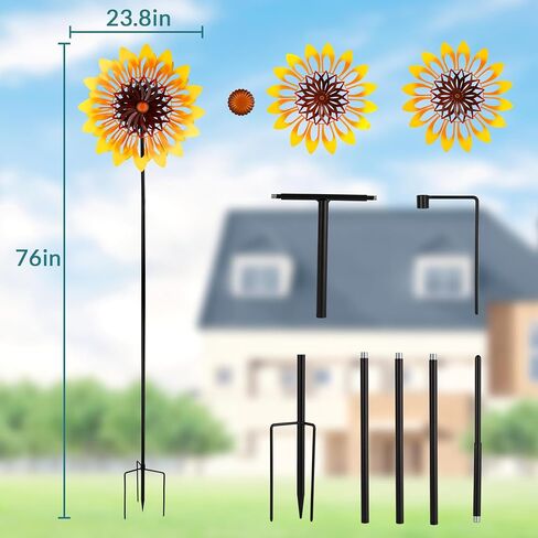 Sunflower Wind Spinners, 360 Degrees Swivel Metal Wind Sculptures, 62" Garden Pinwheels for Yard Lawn Patio Decor in Kuwait
