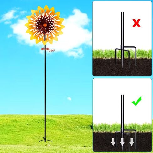 Sunflower Wind Spinners, 360 Degrees Swivel Metal Wind Sculptures, 62" Garden Pinwheels for Yard Lawn Patio Decor in Kuwait