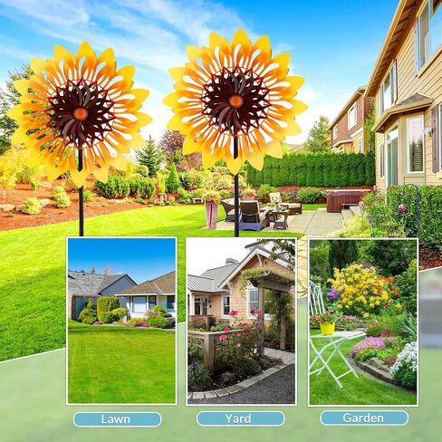 Sunflower Wind Spinners, 360 Degrees Swivel Metal Wind Sculptures, 62" Garden Pinwheels for Yard Lawn Patio Decor in Kuwait