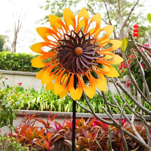 Sunflower Wind Spinners, 360 Degrees Swivel Metal Wind Sculptures, 62" Garden Pinwheels for Yard Lawn Patio Decor in Kuwait