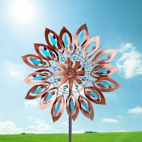 Sunflower Wind Spinners, 360 Degrees Swivel Metal Wind Sculptures, 62" Garden Pinwheels for Yard Lawn Patio Decor in Kuwait
