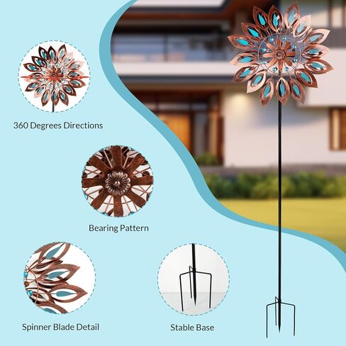 Sunflower Wind Spinners, 360 Degrees Swivel Metal Wind Sculptures, 62" Garden Pinwheels for Yard Lawn Patio Decor in Kuwait