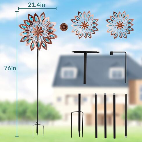 Sunflower Wind Spinners, 360 Degrees Swivel Metal Wind Sculptures, 62" Garden Pinwheels for Yard Lawn Patio Decor in Kuwait