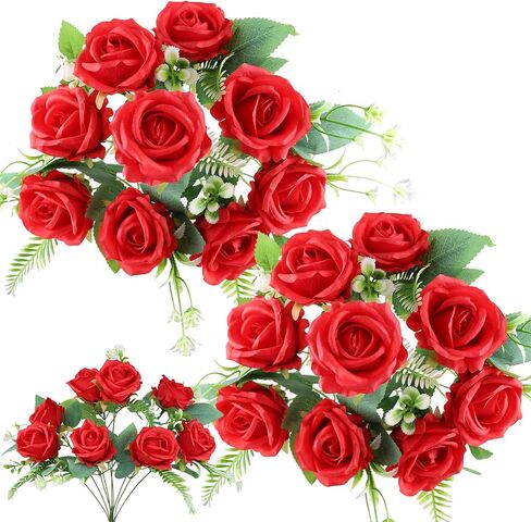 Grave Flowers for Cemetery 2 Bunches Lily & Rose Mixed Cemetery Flowers for Grave-Orangish Yellow Silk Memorial Artificial Flowers for Headstones Gravesite Graveyard Grave Vase Decorations in Saudi Arabia