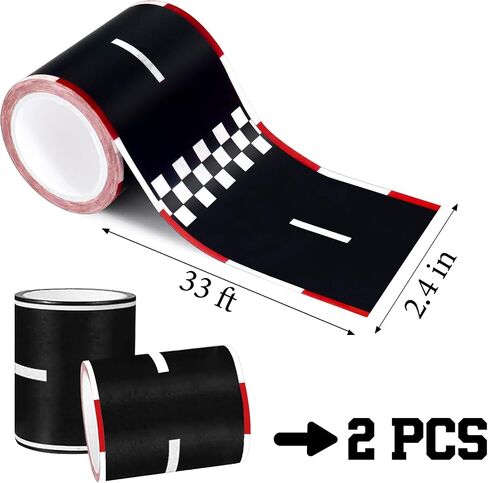 Wnink 2 Rolls Roadway Tape Road ، ملصقات سيارات لسباق الأطفال ، ديكورات مسار السيارات ، وعرضها 2.4 بوصة ، و 2 × 33 قدمًا ، وسهلة المسيل للدموع ، ولا توجد بقايا للأطفال. in Kuwait