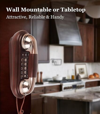 هاتف Sangyn Corded Wood Wood Grain Wood Phone ، لا توجد طاقة AC مطلوبة ، 3 مفاتيح الاتصالات السريعة ، الأزرار الكبيرة ، Ringer Mechanical Ringer ، التحكم في مستوى الصوت ، Redial ، كتم ، فلاش ، هاتف أرضي للمنزل المنزلي in Kuwait