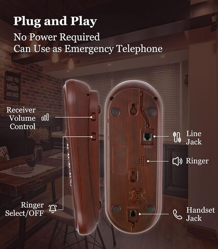 هاتف Sangyn Corded Wood Wood Grain Wood Phone ، لا توجد طاقة AC مطلوبة ، 3 مفاتيح الاتصالات السريعة ، الأزرار الكبيرة ، Ringer Mechanical Ringer ، التحكم في مستوى الصوت ، Redial ، كتم ، فلاش ، هاتف أرضي للمنزل المنزلي in Kuwait