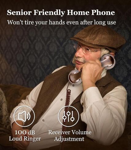 هاتف Sangyn Corded Wood Wood Grain Wood Phone ، لا توجد طاقة AC مطلوبة ، 3 مفاتيح الاتصالات السريعة ، الأزرار الكبيرة ، Ringer Mechanical Ringer ، التحكم في مستوى الصوت ، Redial ، كتم ، فلاش ، هاتف أرضي للمنزل المنزلي in Kuwait