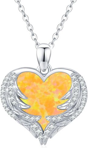 CUOKA MIRACLE Heart Necklace Angel Wing Heart Opal Necklace 925 Sterling Silver Women Necklace Guardian Angel Wings Pendant Necklace Dainty Opal Jewelry Birthday Gifts for Mom Women in Saudi Arabia