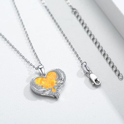 CUOKA MIRACLE Heart Necklace Angel Wing Heart Opal Necklace 925 Sterling Silver Women Necklace Guardian Angel Wings Pendant Necklace Dainty Opal Jewelry Birthday Gifts for Mom Women in Saudi Arabia