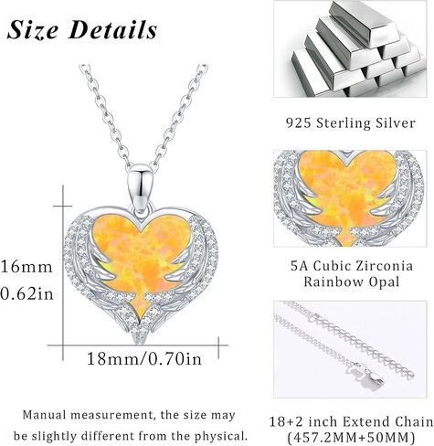 CUOKA MIRACLE Heart Necklace Angel Wing Heart Opal Necklace 925 Sterling Silver Women Necklace Guardian Angel Wings Pendant Necklace Dainty Opal Jewelry Birthday Gifts for Mom Women in Saudi Arabia