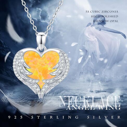 CUOKA MIRACLE Heart Necklace Angel Wing Heart Opal Necklace 925 Sterling Silver Women Necklace Guardian Angel Wings Pendant Necklace Dainty Opal Jewelry Birthday Gifts for Mom Women in Saudi Arabia
