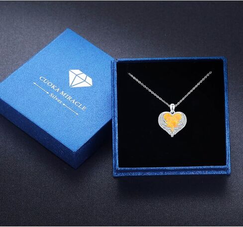 CUOKA MIRACLE Heart Necklace Angel Wing Heart Opal Necklace 925 Sterling Silver Women Necklace Guardian Angel Wings Pendant Necklace Dainty Opal Jewelry Birthday Gifts for Mom Women in Saudi Arabia
