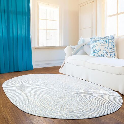 Super Area Rugs Blue, Beige Braided Rug Farmhouse Kitchen Braided Rugs - Washable Area Rug - Rustic Rug for Kitchen Sink - Oval 2' X 3' in Saudi Arabia