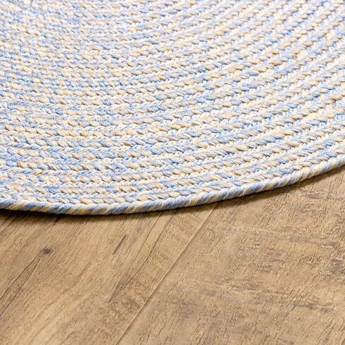Super Area Rugs Blue, Beige Braided Rug Farmhouse Kitchen Braided Rugs - Washable Area Rug - Rustic Rug for Kitchen Sink - Oval 2' X 3' in Saudi Arabia