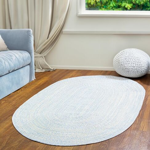 Super Area Rugs Blue, Beige Braided Rug Farmhouse Kitchen Braided Rugs - Washable Area Rug - Rustic Rug for Kitchen Sink - Oval 2' X 3' in Saudi Arabia