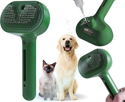 Cat/Dog Deshedding Brush with Water Spray and Steamer - Grooming Tool for Shedding Hair Removal (Christmas Green) in Kuwait
