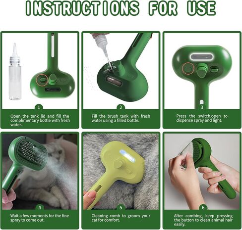 Cat/Dog Deshedding Brush with Water Spray and Steamer - Grooming Tool for Shedding Hair Removal (Christmas Green) in Kuwait