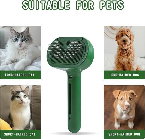 Cat/Dog Deshedding Brush with Water Spray and Steamer - Grooming Tool for Shedding Hair Removal (Christmas Green) in Kuwait