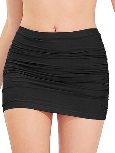 WDIRARA Women's Ruched Mesh Streetwear Bodycon Mini Skirt Stretch Sexy Skirts in Kuwait