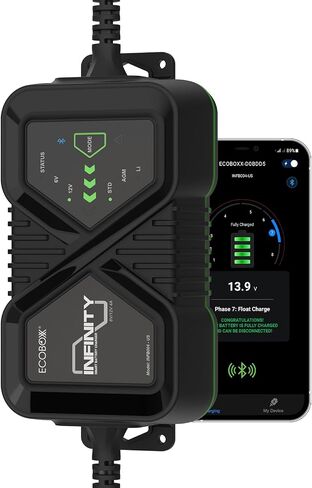 Infinity 8A Battery Charger with Bluetooth APP Monitoring, 12V, Switchable 8 AMP/2 AMP, 8 Stage Charging Automotive Charger, Battery Maintainer, Battery Desulfator for Car, RV, Buses, Trucks, Boats in Saudi Arabia