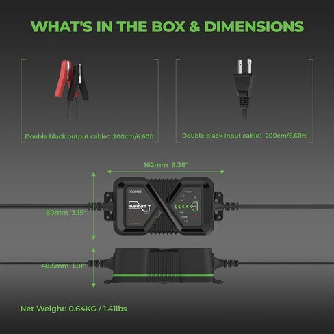 Infinity 8A Battery Charger with Bluetooth APP Monitoring, 12V, Switchable 8 AMP/2 AMP, 8 Stage Charging Automotive Charger, Battery Maintainer, Battery Desulfator for Car, RV, Buses, Trucks, Boats in Saudi Arabia