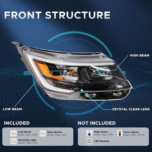 Halogen Headlight Assembly Fit for Ford Explorer 2016 2017 LED Lights Headlamp Left Driver Side Black Housing in Saudi Arabia