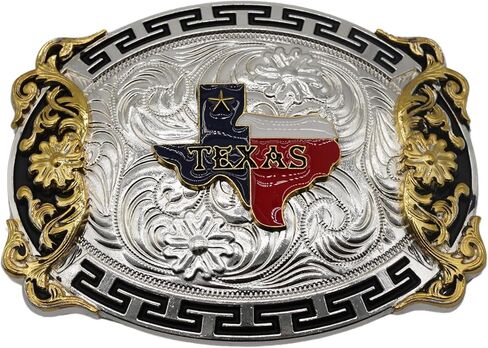 WMG Texas State Belt Buckle Flag Map Cowboy Rodeo Western Fashion Star Gold Tone Color in Kuwait
