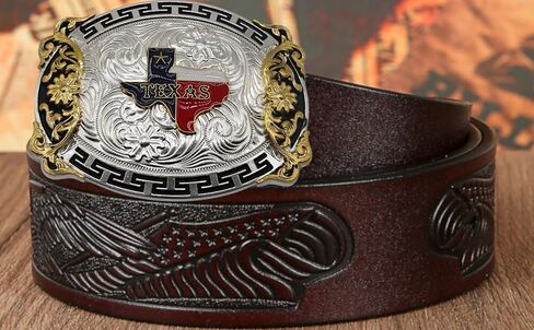 WMG Texas State Belt Buckle Flag Map Cowboy Rodeo Western Fashion Star Gold Tone Color in Kuwait
