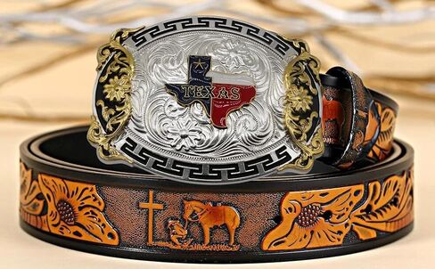 WMG Texas State Belt Buckle Flag Map Cowboy Rodeo Western Fashion Star Gold Tone Color in Kuwait