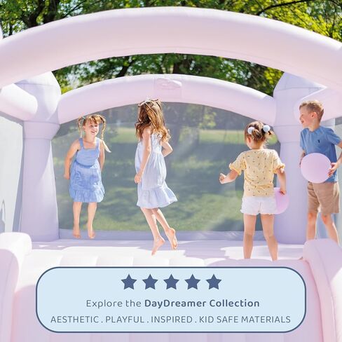 Bounceland Party Castle Daydreamer Cloud Bounce House ، 16.4 قدمًا L x 13.1 قدمًا و W × 9.3 قدمًا ، Hoop Basketball Hoop ، ul Strong Blower ، لون الباستيل العصري ، شريحة ممتعة ومنطقة ترتد ، موضوع القلعة للأطفال in Kuwait