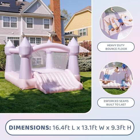 Bounceland Party Castle Daydreamer Cloud Bounce House ، 16.4 قدمًا L x 13.1 قدمًا و W × 9.3 قدمًا ، Hoop Basketball Hoop ، ul Strong Blower ، لون الباستيل العصري ، شريحة ممتعة ومنطقة ترتد ، موضوع القلعة للأطفال in Kuwait