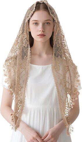 Lystaii 1 PCS Cathedral Head Covering Mass Veil Lace Infinity Veils Triangl Mantilla Veils Latin Scarf Church Veils Vintage Inspired Lace Chapel Veils in Kuwait