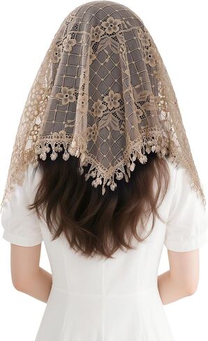 Lystaii 1 PCS Cathedral Head Covering Mass Veil Lace Infinity Veils Triangl Mantilla Veils Latin Scarf Church Veils Vintage Inspired Lace Chapel Veils in Kuwait
