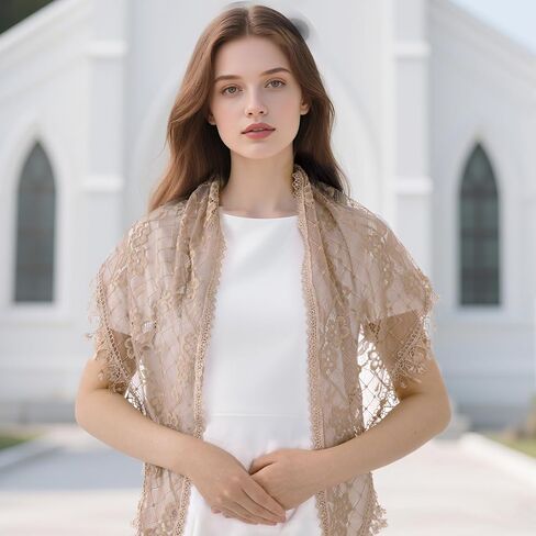 Lystaii 1 PCS Cathedral Head Covering Mass Veil Lace Infinity Veils Triangl Mantilla Veils Latin Scarf Church Veils Vintage Inspired Lace Chapel Veils in Kuwait